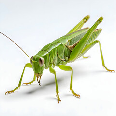 Closeup of a green grasshopper isolated on a white background