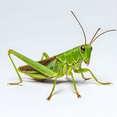 Closeup of a green grasshopper isolated on a white background