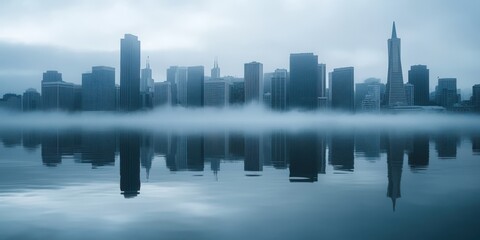 Obraz premium Foggy City Skyline with Reflection