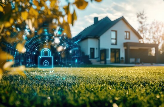  modern home with smart security features like digital locks and AI-inspired intrusion detection