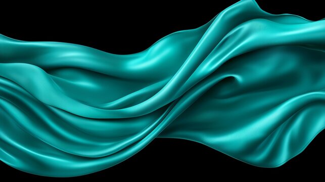 A teal blue satin fabric on a black background