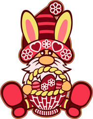 3D Easter Bunny Gnome SVG | Basket and Eggs Paper Cut Template