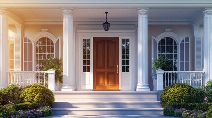 Elegant Home Entrance Classic Columns Grand House Exterior Front Porch Steps Luxury Real Estate