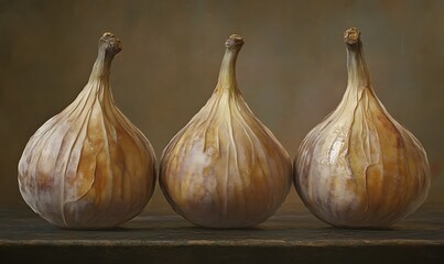 Obraz premium Three Dried Figs Arranged in a Row