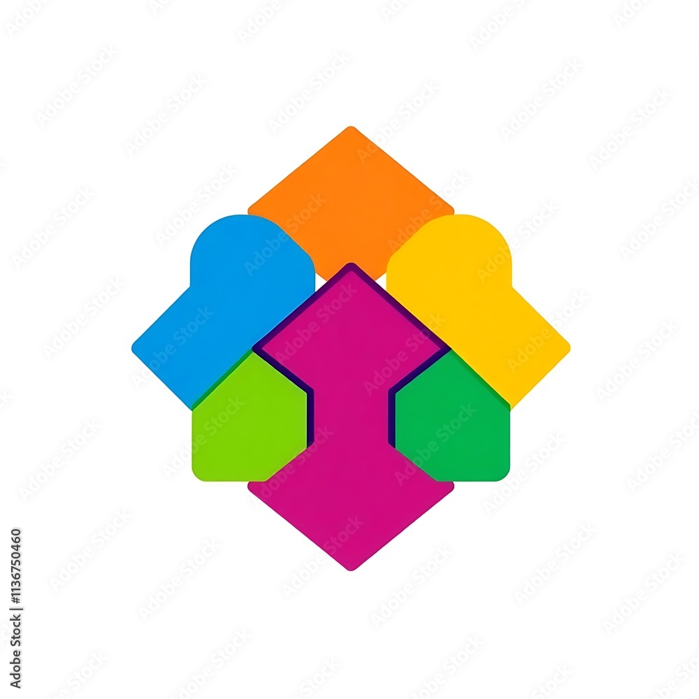 Poster colorful interlocking shapes: abstract design of vibrant, interconnected shapes symbolizing unity, t