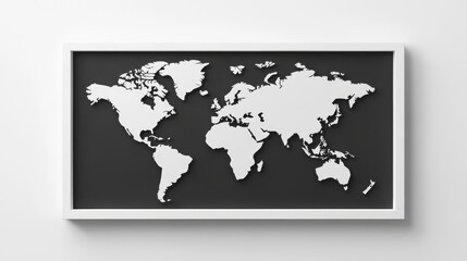 World map on a black background with white outline.