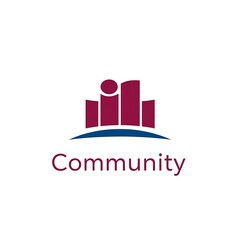Fototapeta premium Community Logo: A vibrant and modern logo design featuring stylized buildings and a person, symbolizing community, togetherness, and unity.