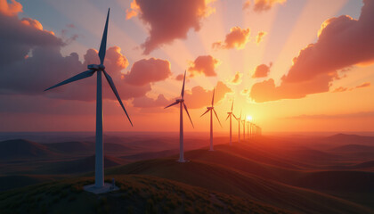 Obraz premium Stunning Wind Farm at Sunrise