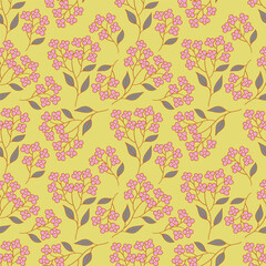 Seamless floral pattern, liberty ditsy print of mini pretty bouquets. Cute botanical design: small hand drawn flowers, tiny leaves in an abstract composition on a light background