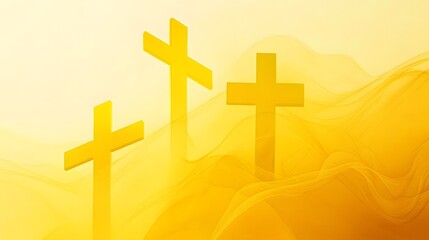 Golden Crosses Rise Above Yellow Waves Abstract Art