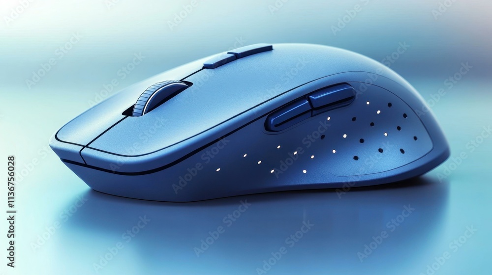 Poster wireless ergonomic computer mouse close-up on reflective surface technology office gadget digital wo