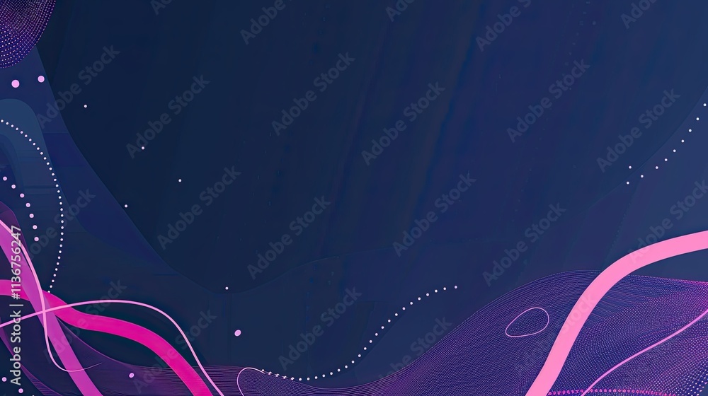 Poster abstract design featuring flowing lines and dots on a dark background.