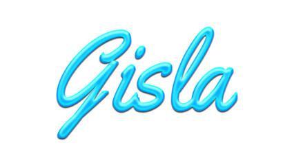 Glowing blue effect of name Gisla on white background.