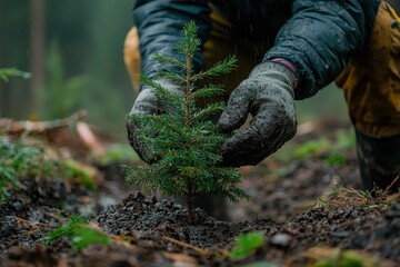 Individual Planting a Tree for Environmental Care