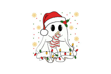 Christmas cute ghost with lights Sublimation Design
