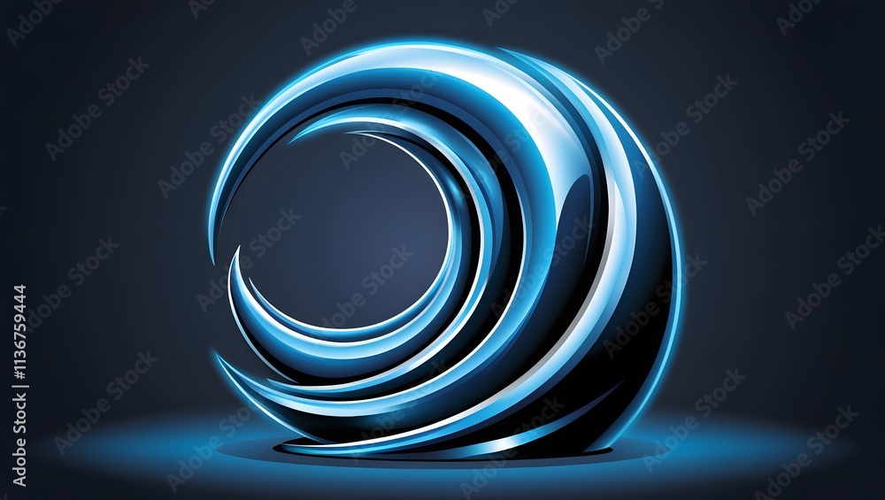 Poster vector abstract shiny color blue wave design element on dark background.