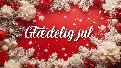 Elegant Christmas Background with Gl&aelig;delig Jul Wish in Danish, Featuring Festive Holiday Decor and Cheerful Seasonal Spirit