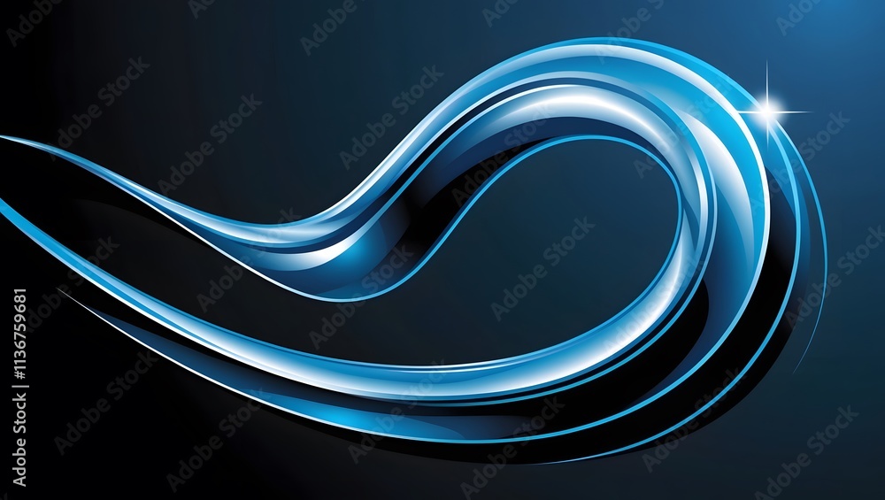 Aufkleber vector abstract shiny color blue wave design element on dark background.