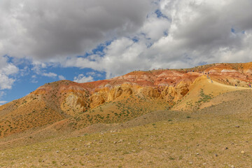Altai Mars number one (multicolored mountains). Kyzyl Chin valley, also called as Mars valley. Chagan Uzun village, Altai republic, Russia. 