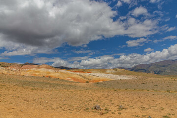 Altai Mars number one (multicolored mountains). Kyzyl Chin valley, also called as Mars valley. Chagan Uzun village, Altai republic, Russia. 
