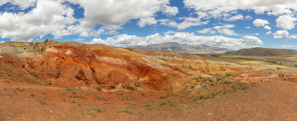 Altai Mars number one (multicolored mountains). Kyzyl Chin valley, also called as Mars valley. Chagan Uzun village, Altai republic, Russia. 