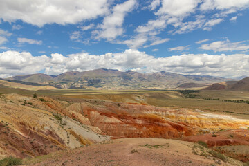 Altai Mars number one (multicolored mountains). Kyzyl Chin valley, also called as Mars valley. Chagan Uzun village, Altai republic, Russia. 