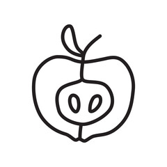Apple doodle icon or logo, hand drawn with thin line. Isolated on white background. Vector illustration