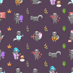 Seamless Pattern Abstract Elements Animal Skunk Wildlife Vector Design Style Background Illustration Texture For Prints Textiles, Clothing, Gift Wrap, Wallpaper, Pastel