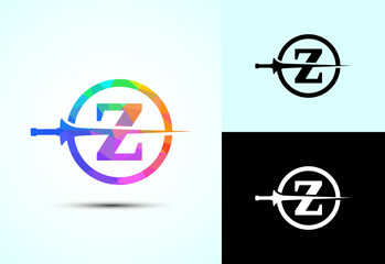 English alphabet Z with spear lance. Creative spear logo design template