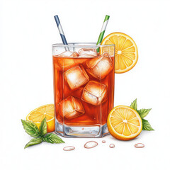 Refreshing iced tea with lemon slices and mint leaves, served in glass