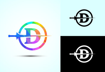 English alphabet D with spear lance. Creative spear logo design template