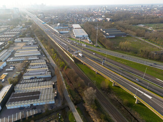 Aerial view of a cloverleaf interchange highway, The Haque, The Netherlands