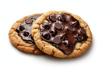 Galletas de chispas de chocolate recién horneadas con bordes dorados y chips derretidos