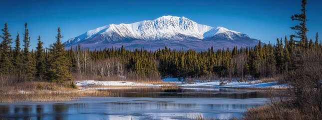 The panoramic view of Maligne Lake, located in Jasper National Park, Alberta, Canada