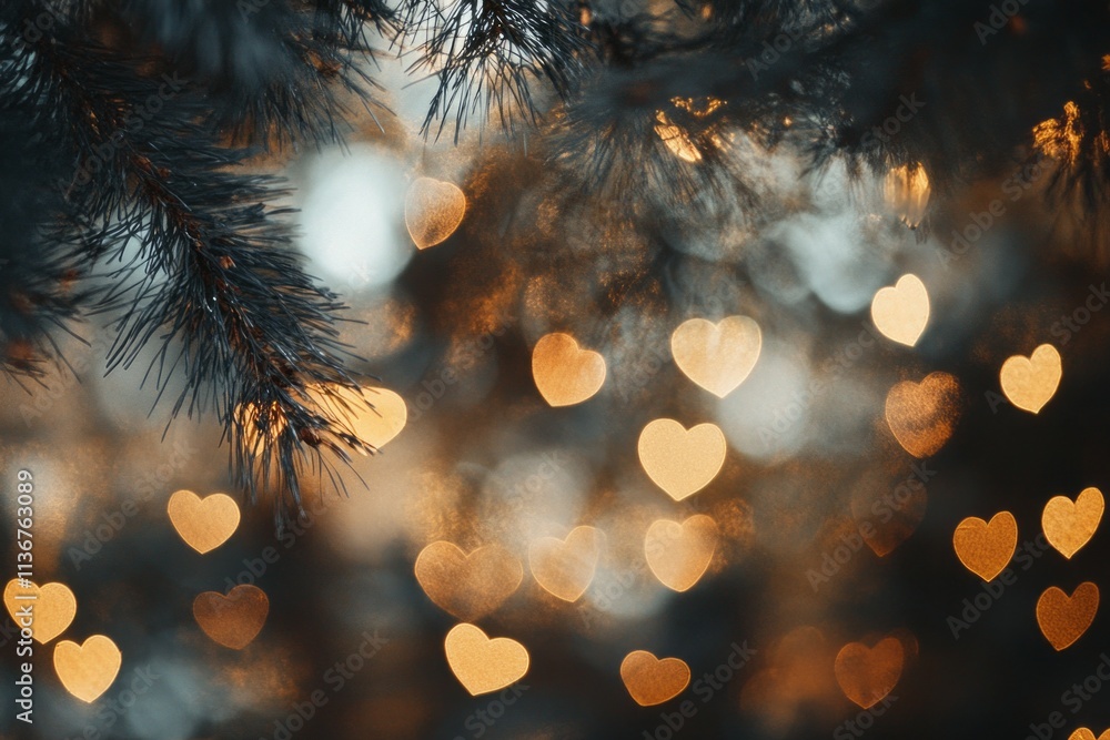 Aufkleber bokeh effect with shimmering hearts in a dreamy natural setting emphasizing love and warmth