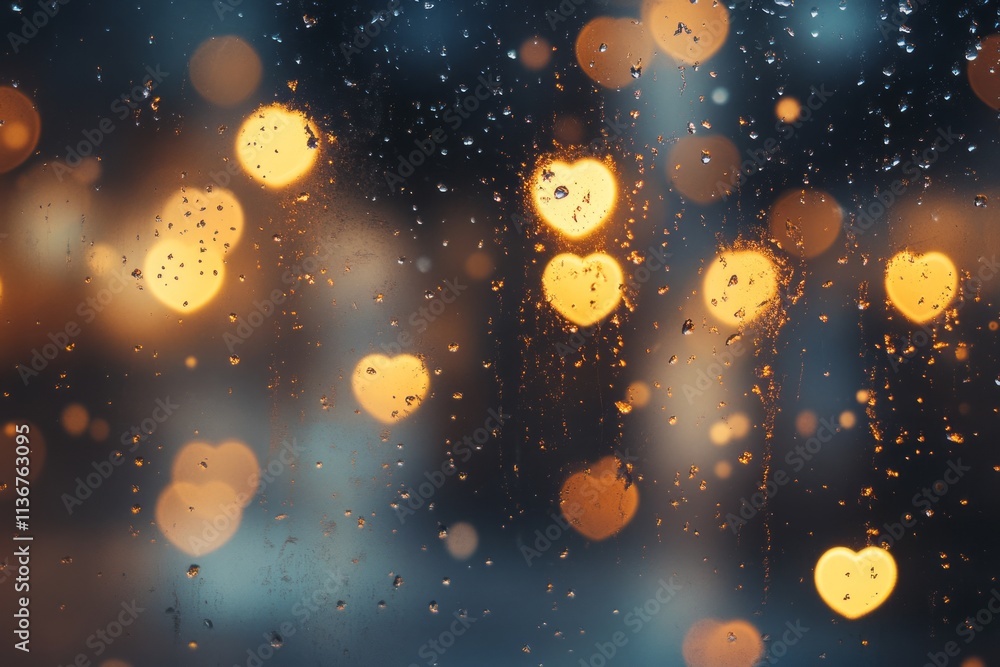 Aufkleber heart bokeh texture with raindrops creating a romantic atmosphere during a nighttime setting