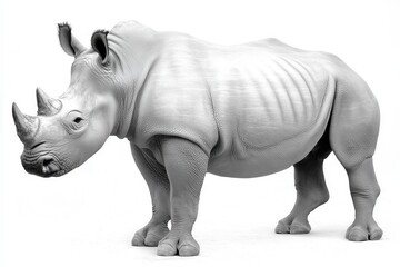 Obraz premium A monochrome portrait of a highly alert rhinoceros. South African fine art. Ceratotherium simum