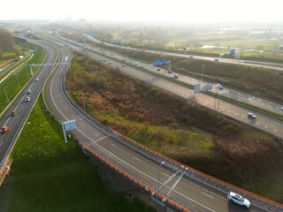 Aerial view of a cloverleaf interchange highway, The Haque, The Netherlands