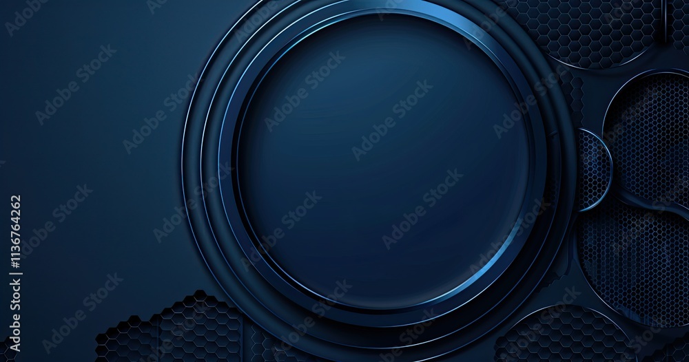 Aufkleber a sleek blue abstract design featuring circular and hexagonal patterns.