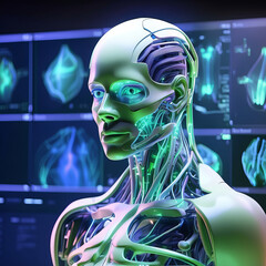 Futuristic AI-Powered Robotic Chef Cooking with Holographic Technology