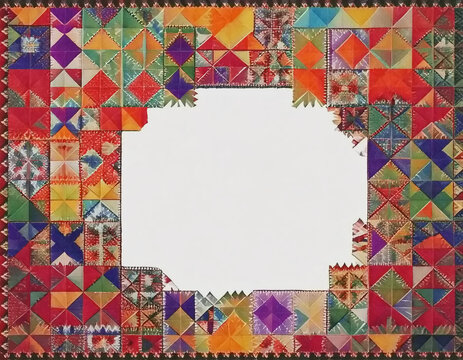 Crazy Quilt Border on White with Room for Text AI