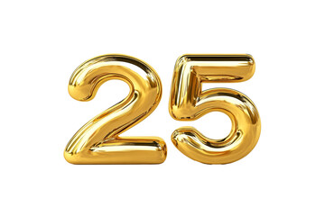 2025 Happy New Year 3d number gold isolated on white background, transparent background