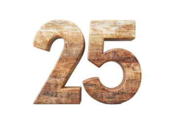 2025 Happy New Year 3d wooden number isolated on white background, transparent background