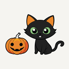 Obraz premium Happy Halloween Day , Bat and spider on text , Cute pumpkin smile spooky scary but cute and black cat party isolated on white background