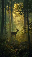 Dawn Seeker: A Deer Awaits in the Enigmatic Forest