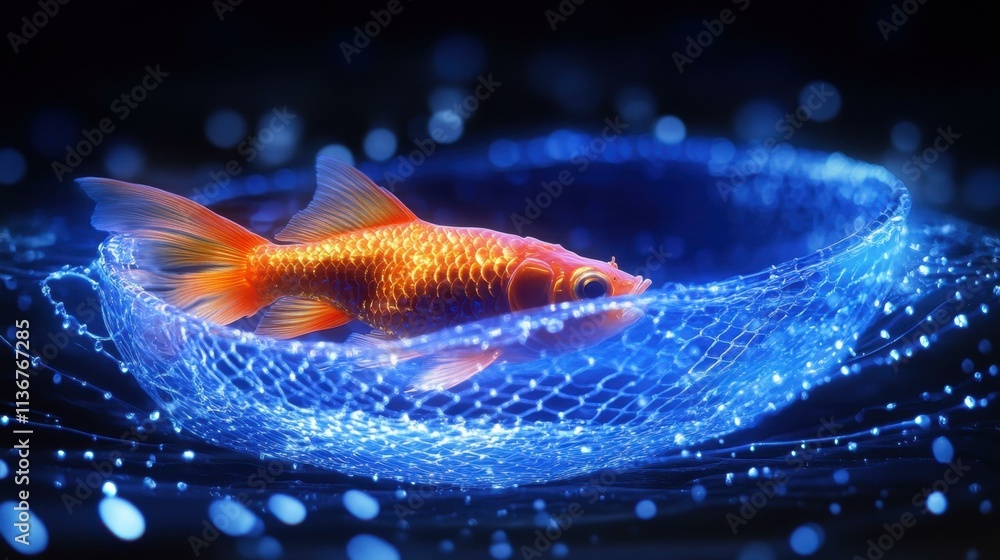 Aufkleber fisher inside a fishbowl net fisher's energy infusing the net isolated solo on plain background