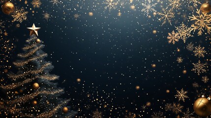 Naklejka premium snowflakes holiday border gold christmas background