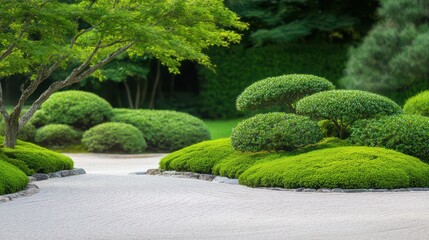 Obraz premium Serene Japanese Zen Garden Landscaping Greenery Tranquility