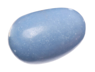 Beautiful blue angelite isolated on white. Natural gemstone