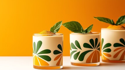 Dessert scene featuring plantbased tiramisu in elegant glass jars